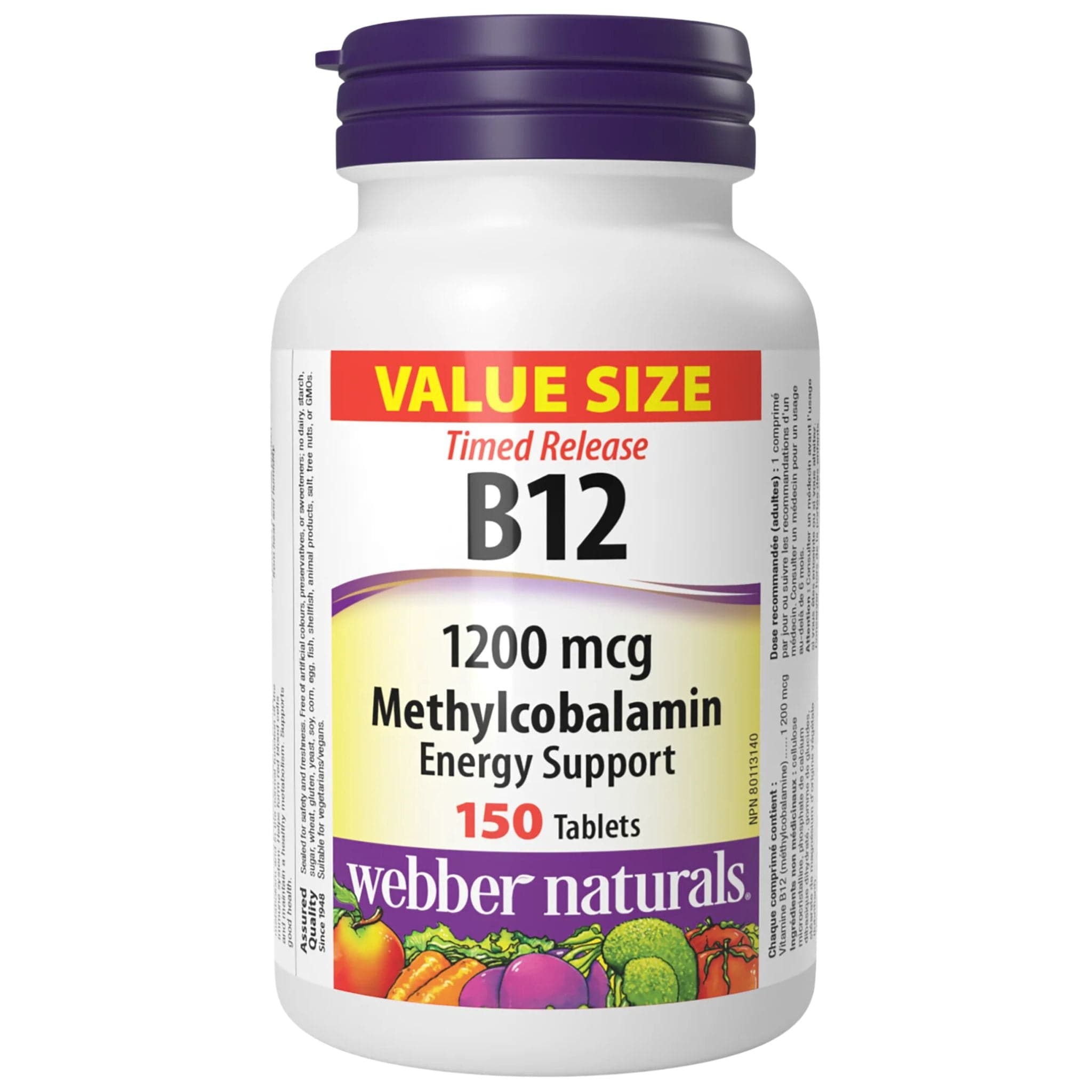 Webber Naturals Vitamin B12, Methylcobalamin 1200mcg, Timed Release Ta ...