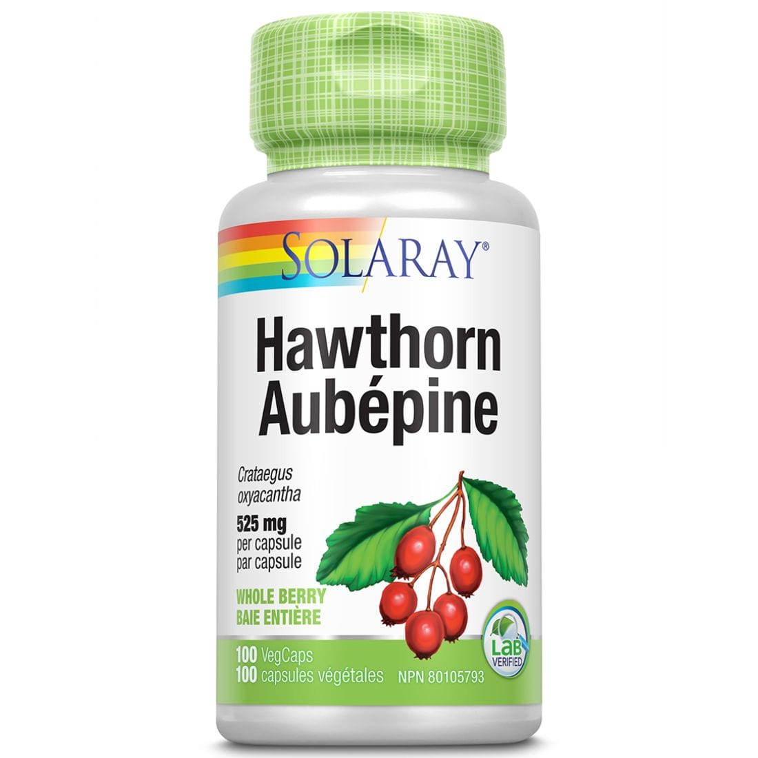 Solaray Hawthorn Berry Fruit 525mg Whole Berry 100 Vegetable Capsule