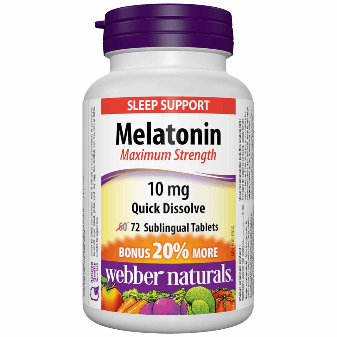 Webber Naturals Melatonin 10mg Maximum Strength Easy Dissolve Sublingual Tablets