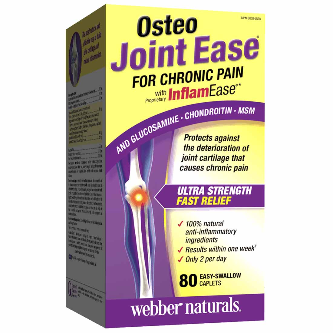 Webber Naturals Osteo Joint Ease with InflamEase and Glucosamine Chondroitin MSM 80 Easy Swallow Caplets