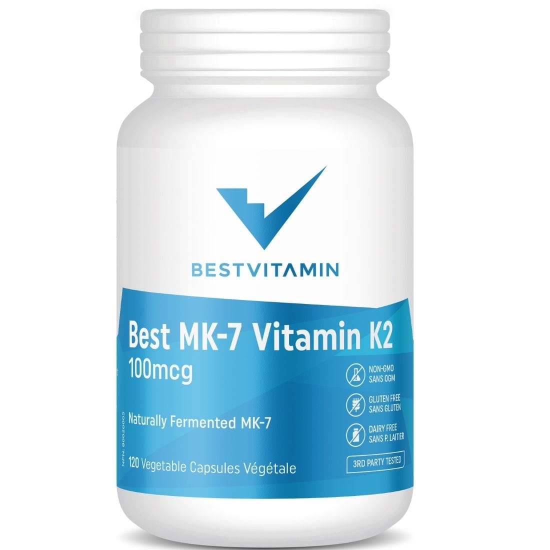 BestVitamin Best MK 7 Vitamin K2 100mcg Naturally Fermented Non GMO 120 Vegetable Capsules