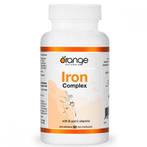 Orange Naturals Iron Complex 20mg with B and C Vitamins 60 V Capsules