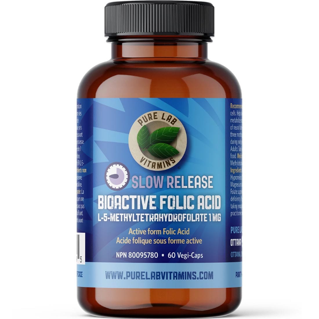 Pure Lab Vitamins Bioactive Folic Acid 1mg Slow Release 60 Capsules