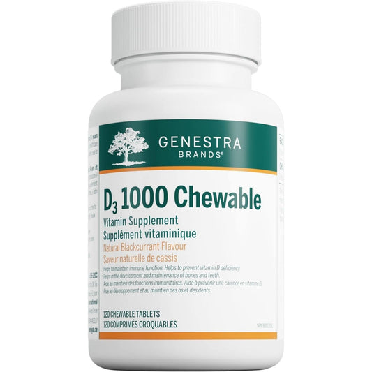 Natural Blackcurrant Flavour, 120 Chewable Tablets | Genestra Brands D3 1000 Chewable