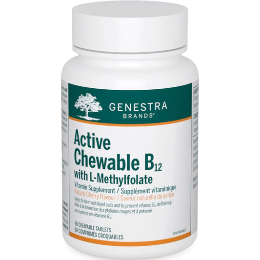 Natural Cherry Flavour, 60 Chewable Tablets | Genestra Brands Active Chewable B12 with L-Methylfolate