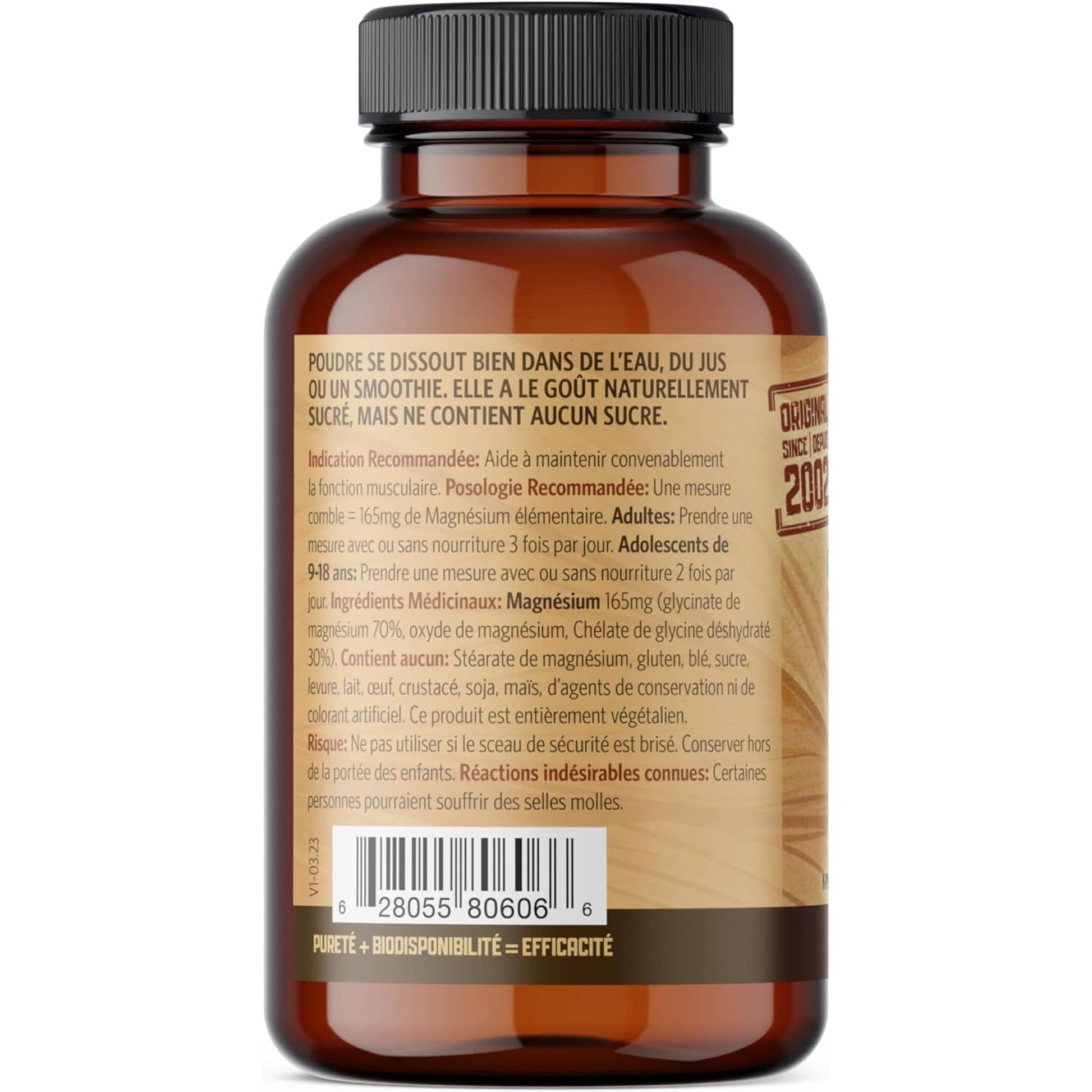 200g | Pure Lab Vitamins Pure Magnesium Glycinate Powder 250 Scoops Back