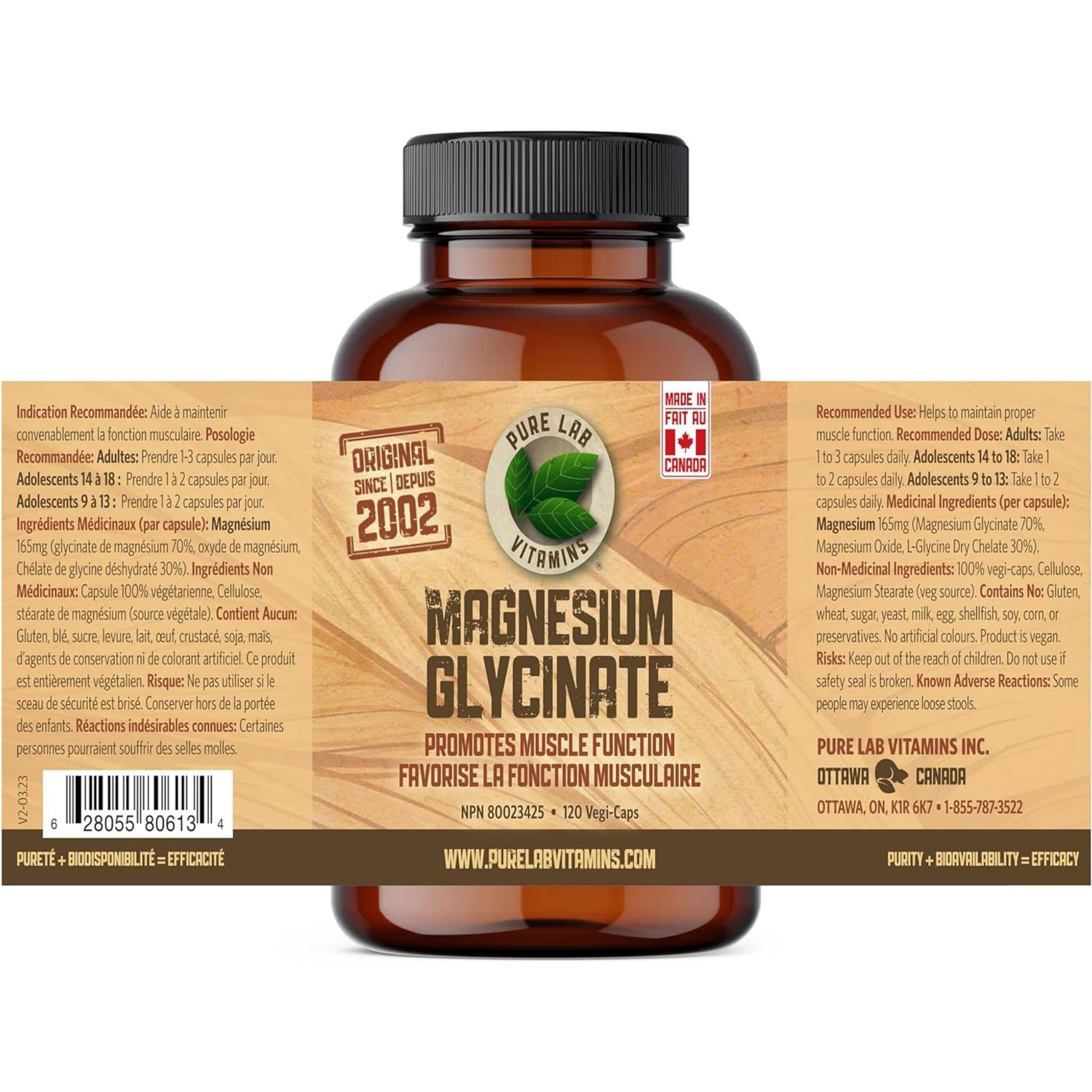 120 Vegetable Capsules | Pure Lab Vitamins Magnesium Glycinate