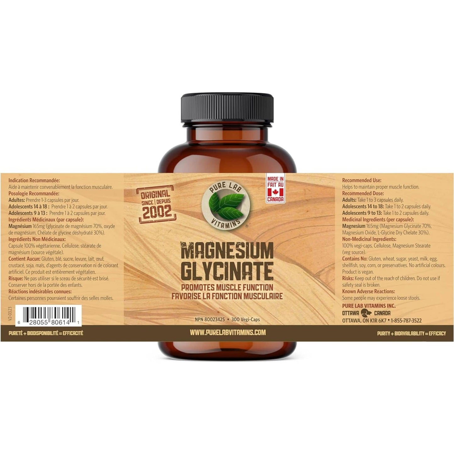 300 Vegetable Capsules | Pure Lab Vitamins Magnesium Glycinate