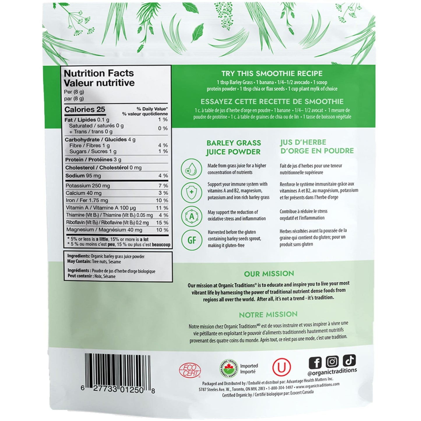 150g | Organic Traditions Barley Grass Juice Powder 5.3oz // Back Information