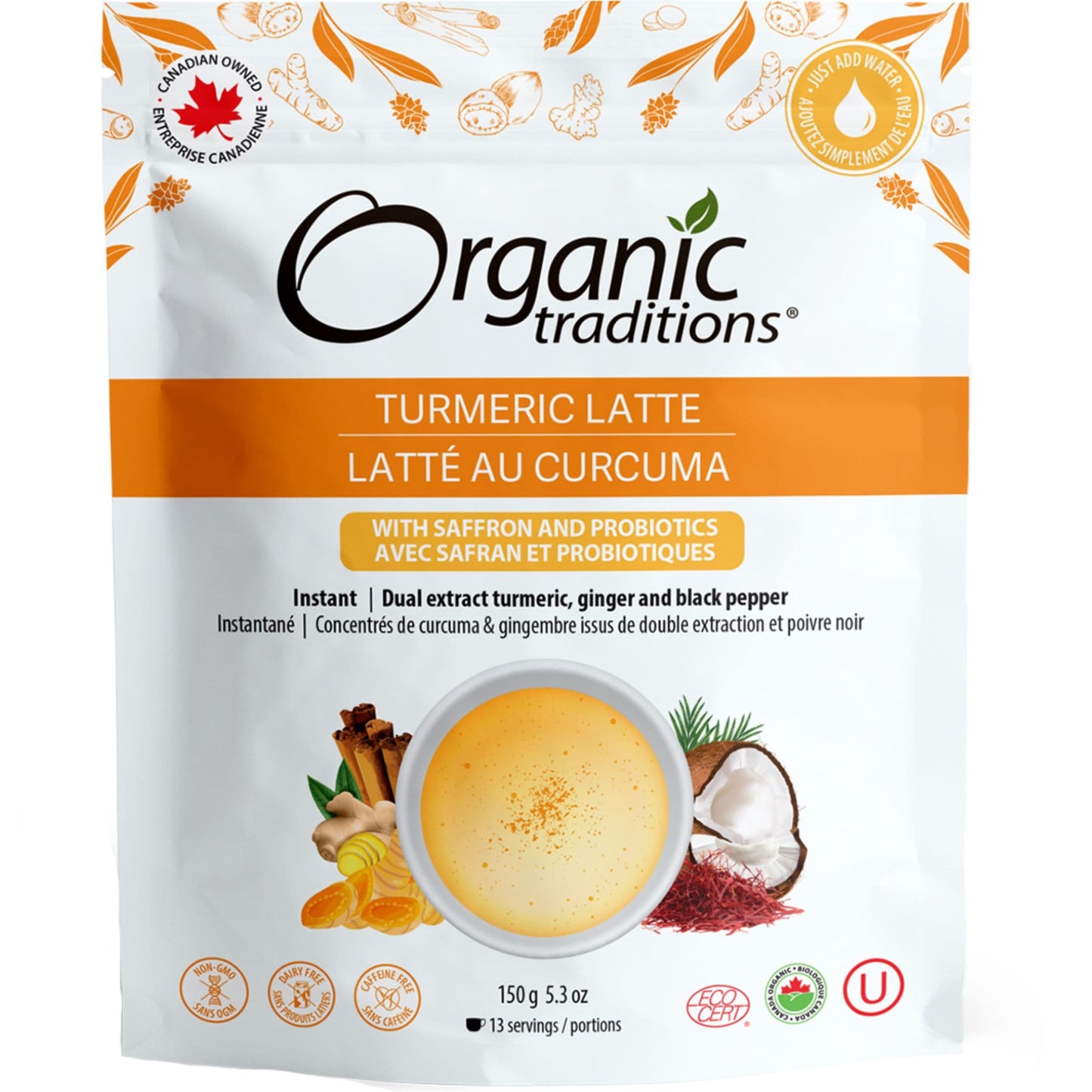 150g | Organic Traditions Turmeric Latte With Saffron And Probiotics 5.3oz