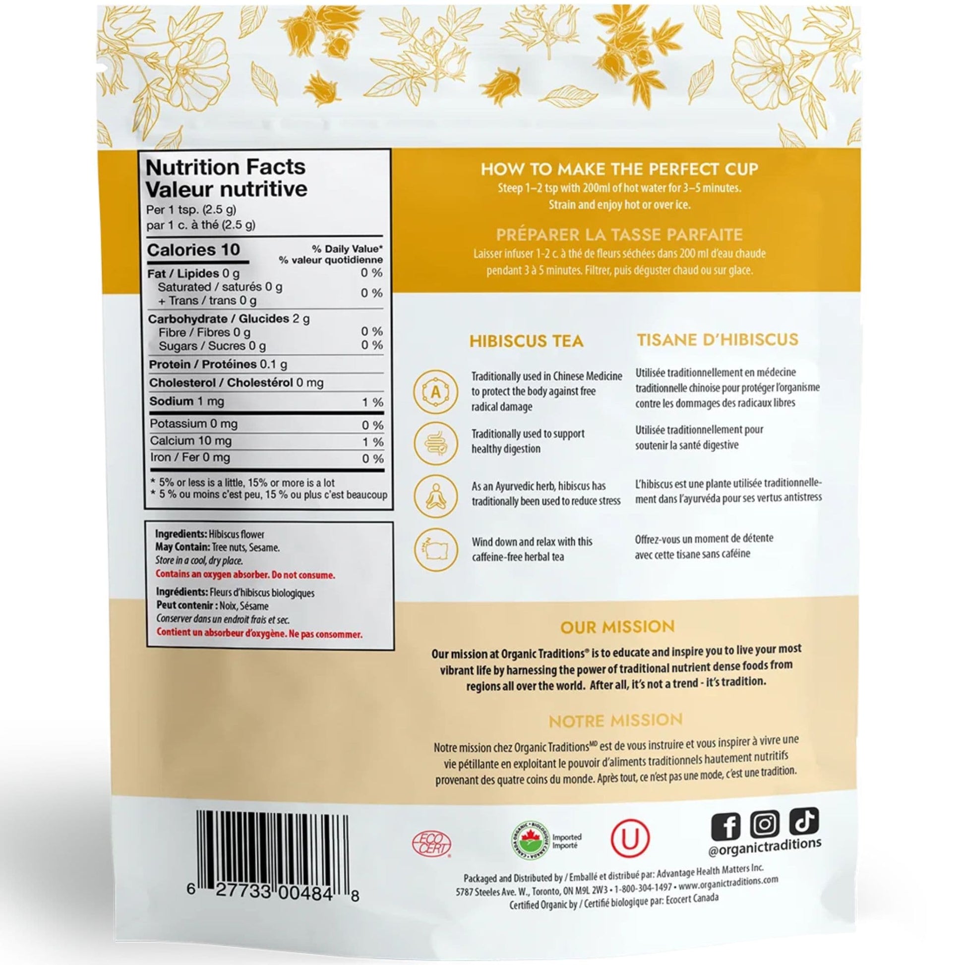 200g | Organic Traditions Hibiscus Tea 7oz // Nutrition Label