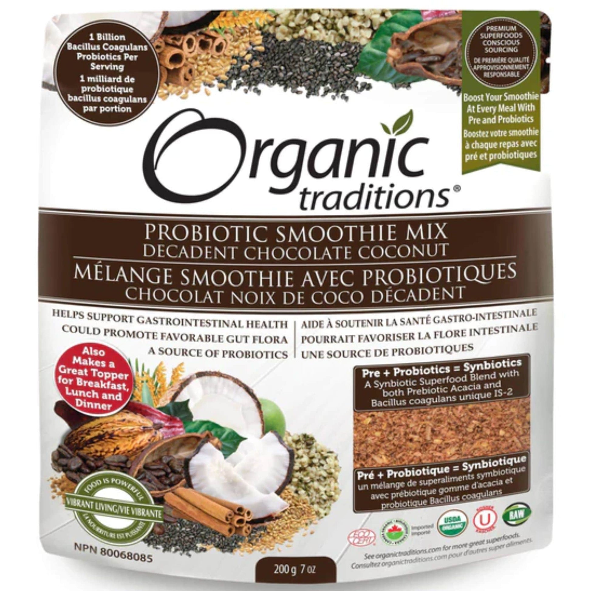 Decadent Chocolate 200g | Organic Traditions Probiotic Smoothie Mix 7oz // decadent chocolate coconut flavour