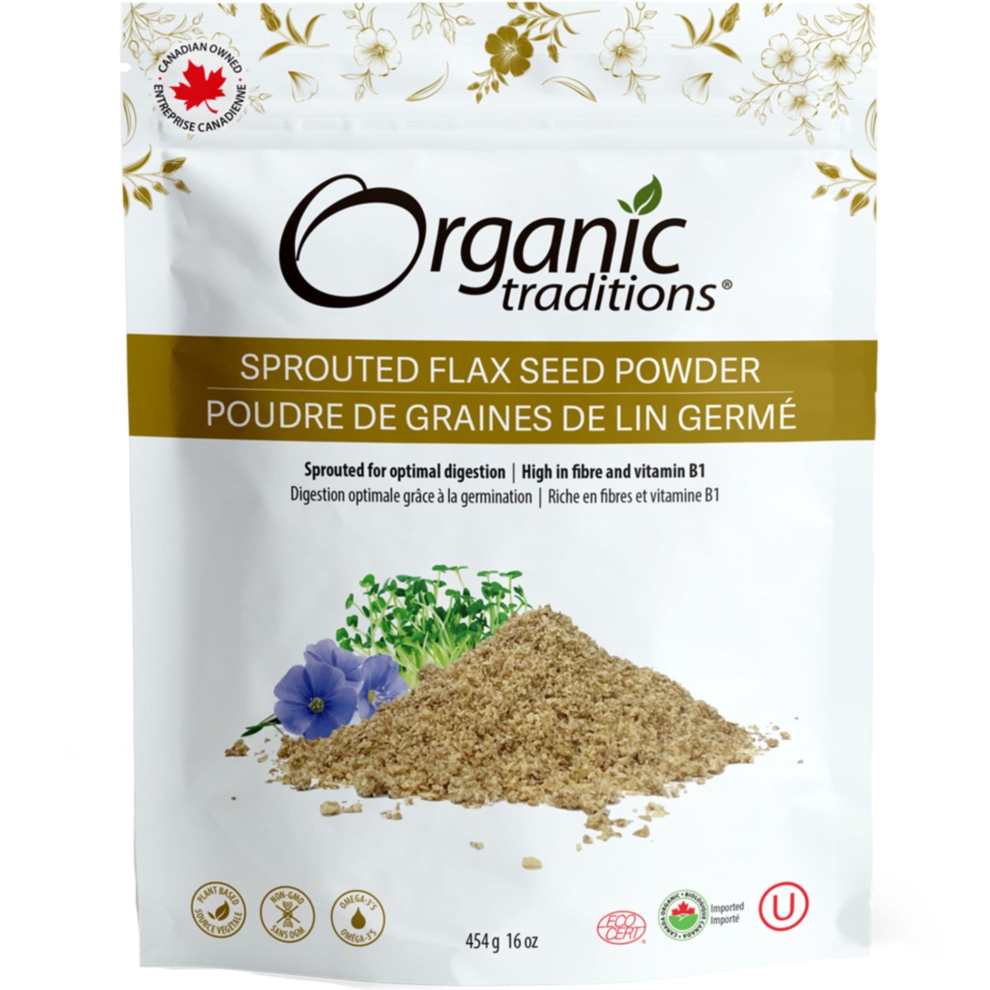 454g | Organic Traditions Sprouted Flax Seed Powder 16oz