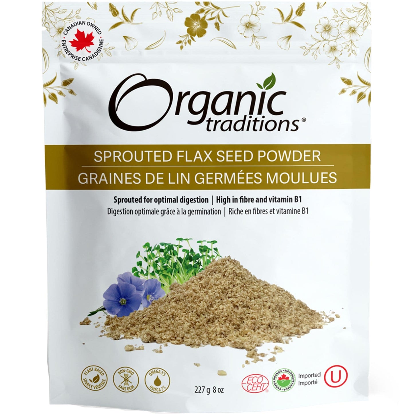 227g | Organic Traditions Sprouted Flax Seed Powder 8oz