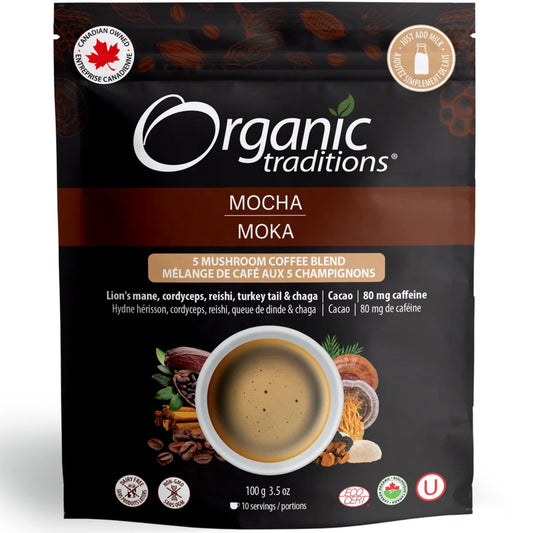 100g | Organic Traditions Mocha 5 Mushroom Coffee Blend 3.5oz