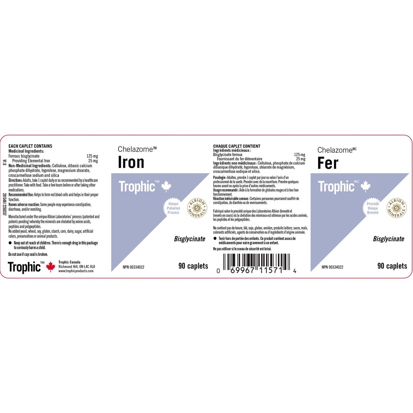 90 Tablets | Trophic Iron Bisglycinate 25mg (Chelazome)