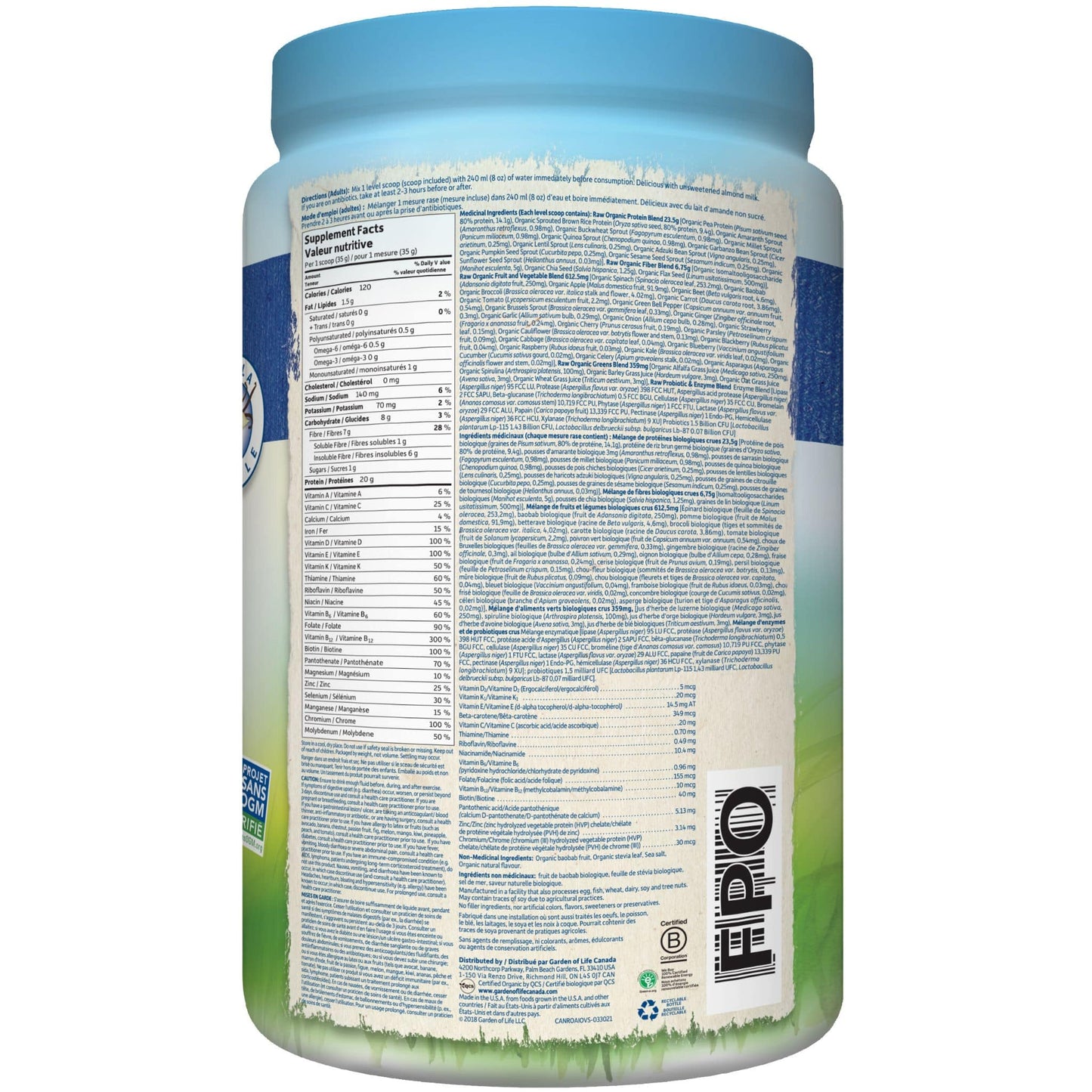 Vanilla 969g | Garden of Life Raw Organic All-In-One Shake 969g // vanilla flavour