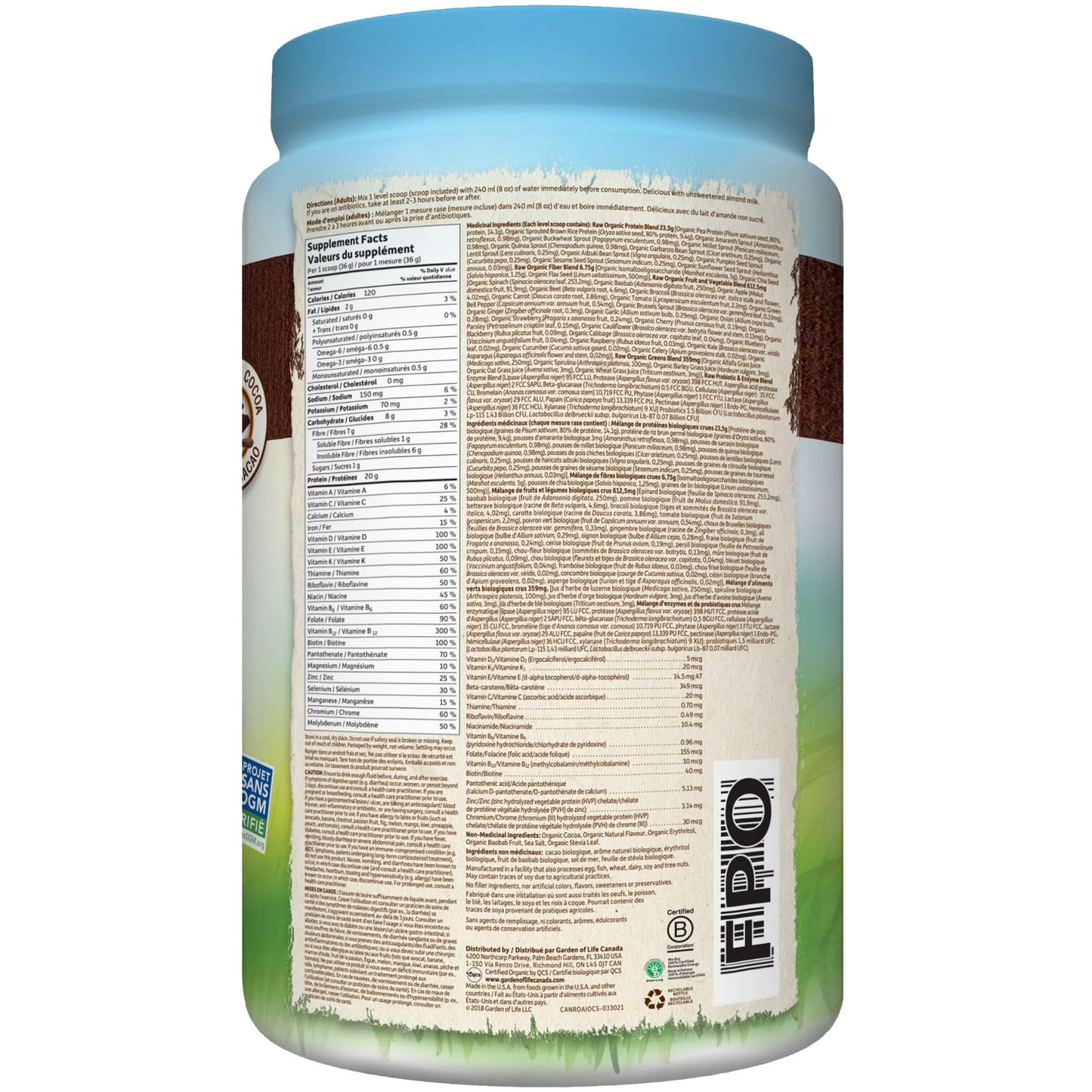 Chocolate 1017g | Garden of Life Raw Organic All-In-One Shake 1017g // chocolate flavour