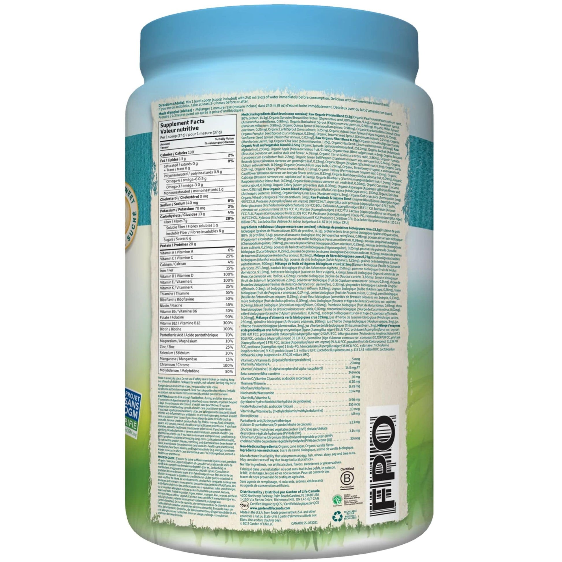 Lightly Sweet 1038g | Garden of Life Raw Organic All-In-One Shake 1038g // lightly sweet flavour