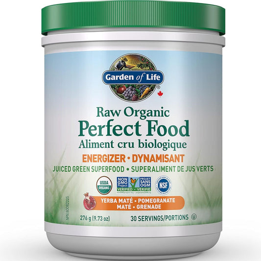 Energizer Yerba Mate Pomegranate, 276g | Garden of Life Raw Organic Perfect Food Powder