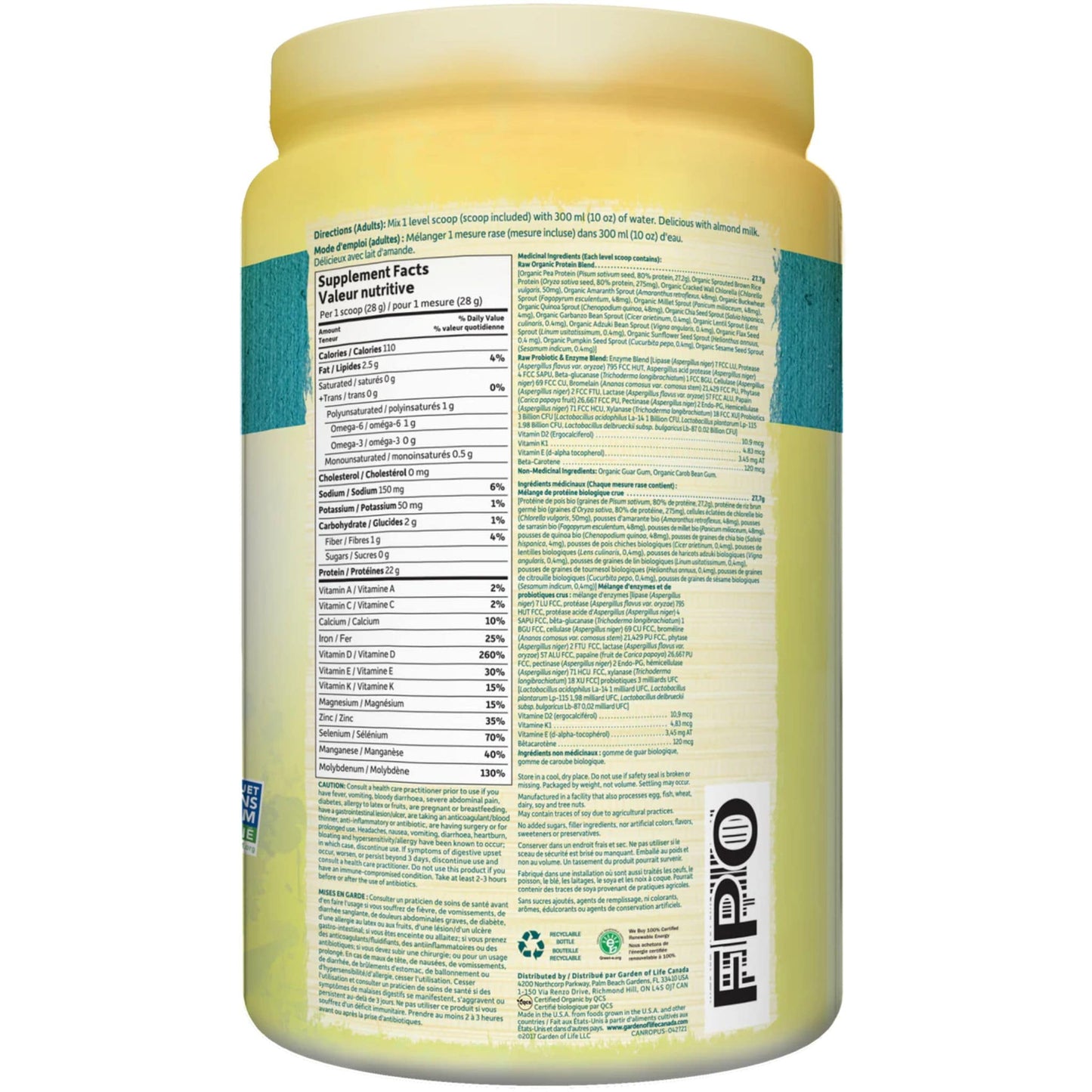 Unflavoured, 568g | Garden of Life Raw Organic Protein Powder