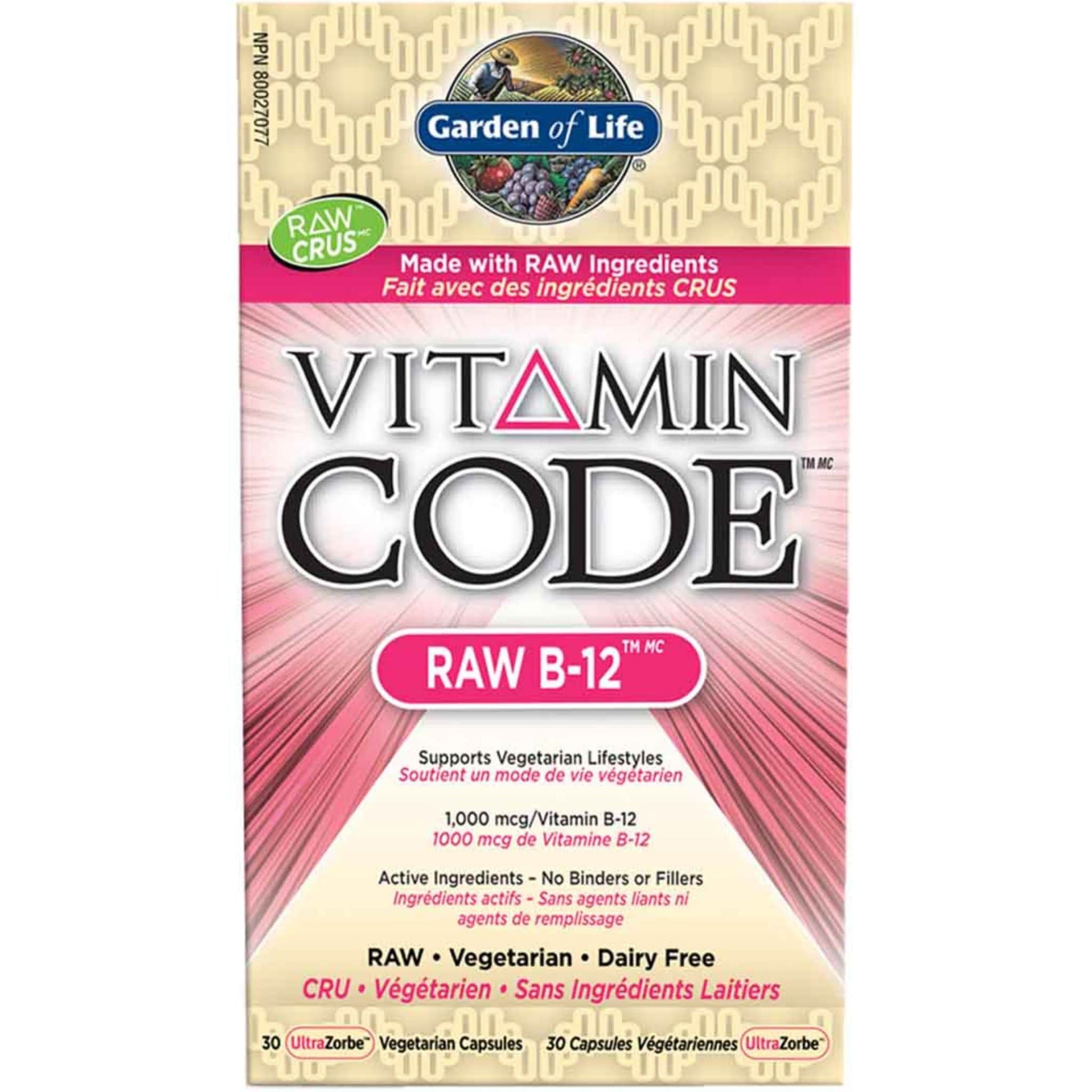 30 Vegetarian Capsules | Garden of Life Vitamin Code Raw B-12 1,000 mcg