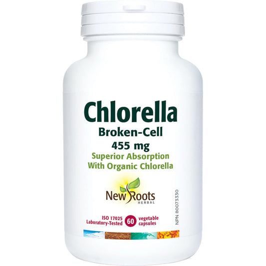 60 Vegetable Capsules | New Roots Herbal Chlorella Broken-Cell 455mg