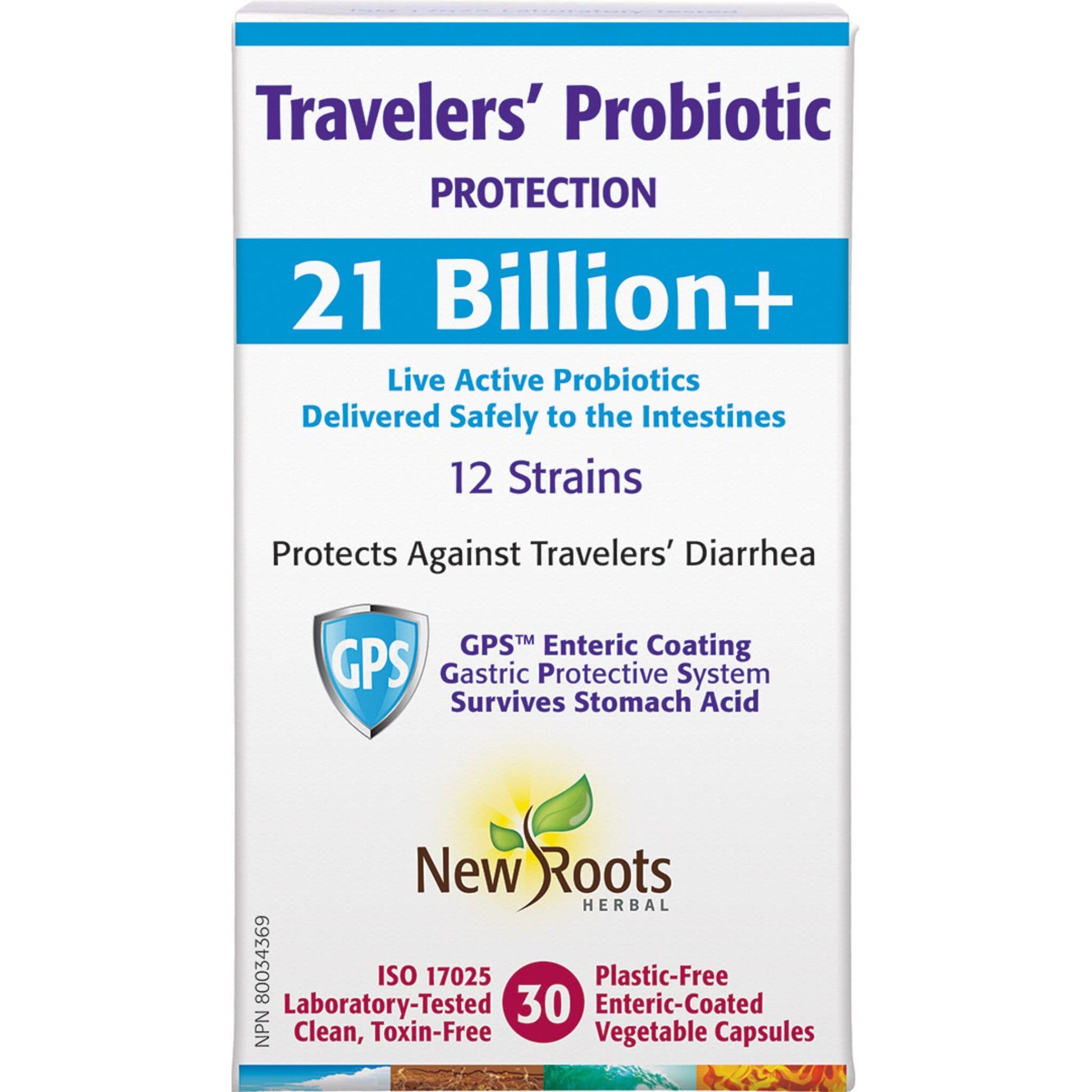 30 Vegetable Capsules | New Roots Herbal Traveler's Probiotic Protection 21 Billion Plus