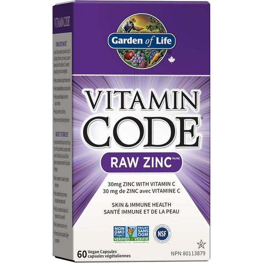 60 Vegan Capsules | Garden of Life Vitamin Code Raw zinc 30 mg with Vitamins C, B12 and Folate