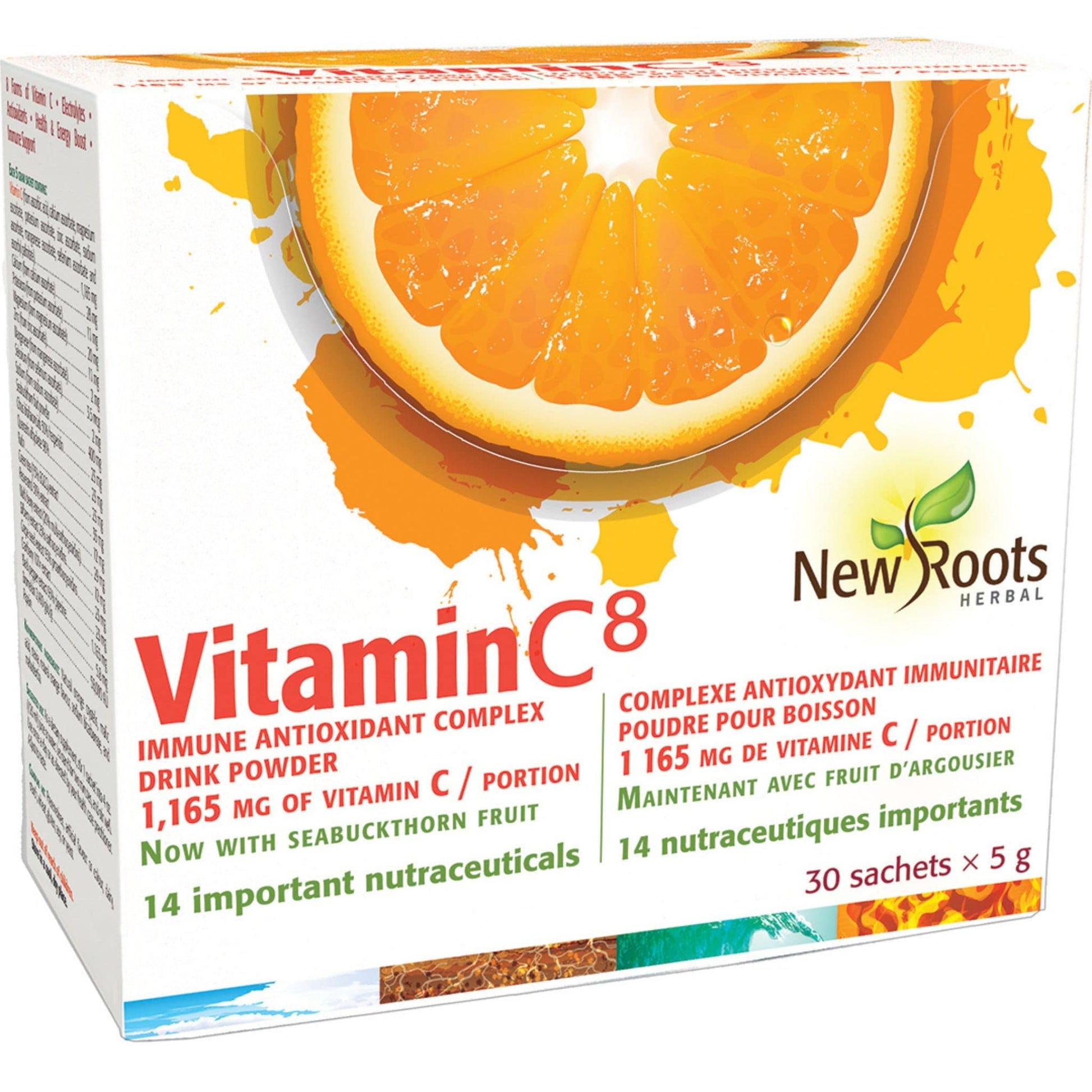 Natural Orange 30 x 5g Sachets | New Roots Herbal Vitamin C8 Immune Antioxidant Complex Powder // natural orange flavour