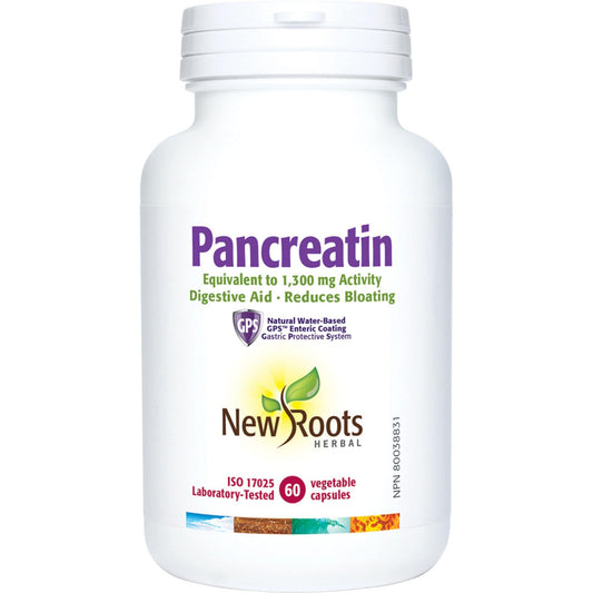 60 Vegetable Capsules | New Roots Herbal Pancreatin 1,300mg