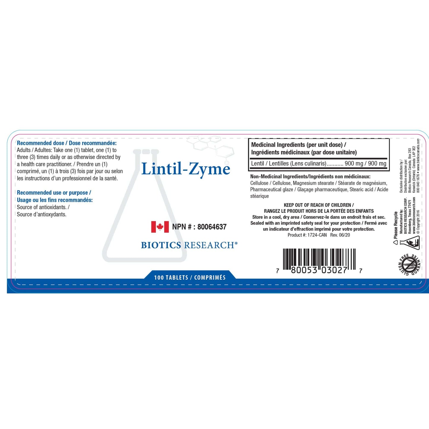 100 tablets | Biotics Research Lintil-Zyme