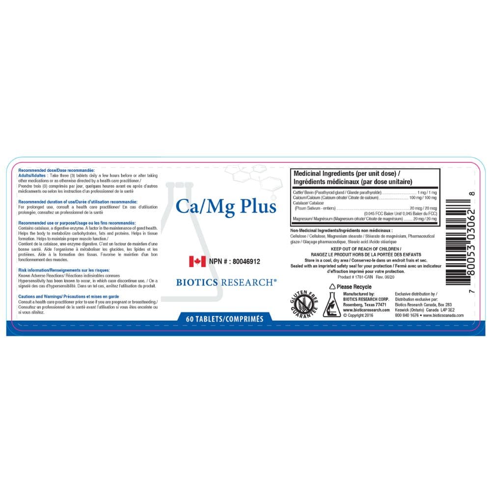 60 Tablets | Biotics Research Ca/Mg-Plus