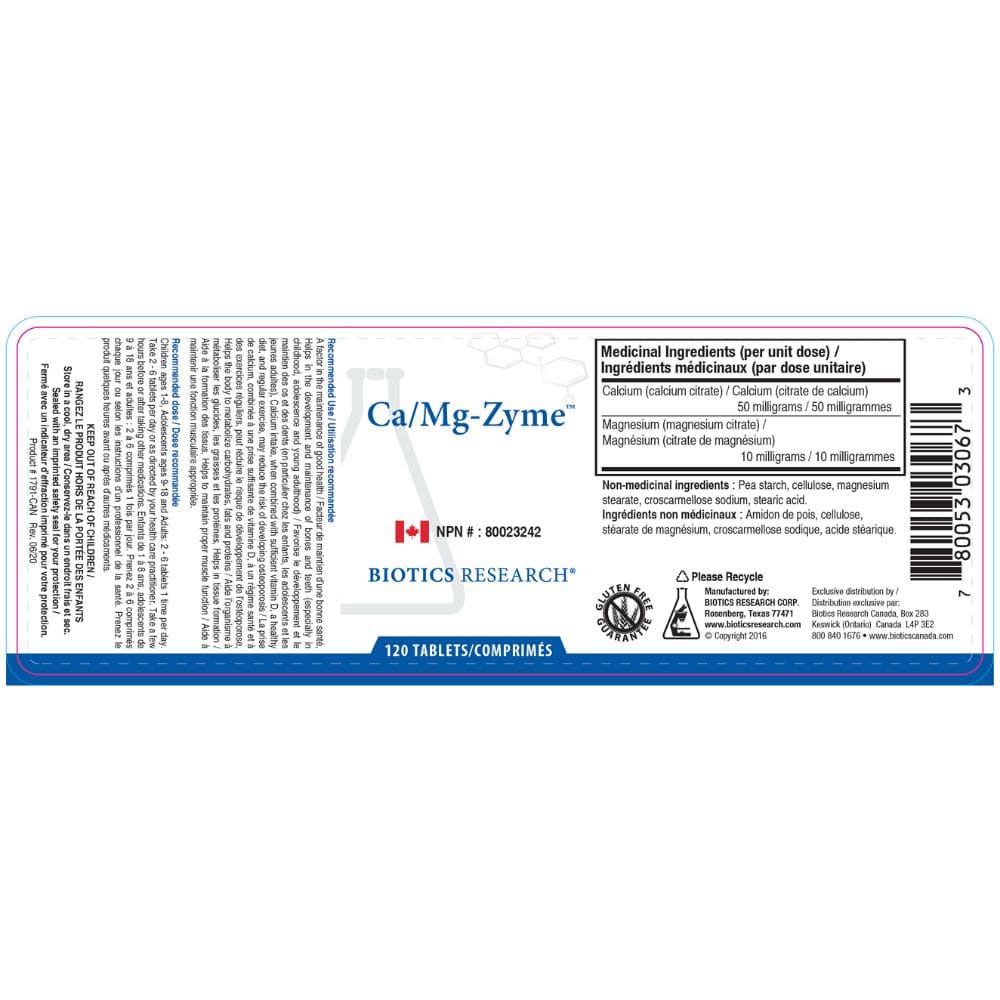 120 Tablets | Biotics Research Ca/Mg-Zyme