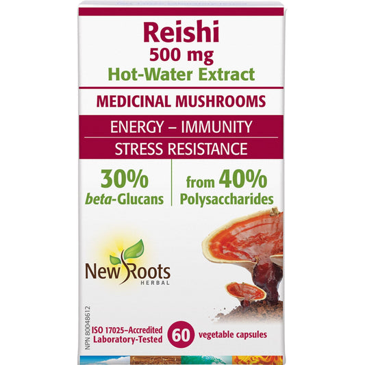 60 Vegetable Capsules | New Roots Herbal Reishi 500mg Hot Water Extract