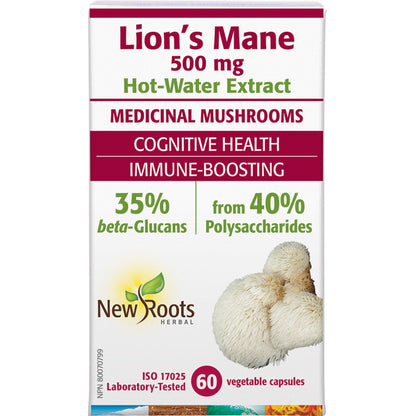 60 Vegetable Capsules | New Roots Herbal Lion's Mane 500 Mg