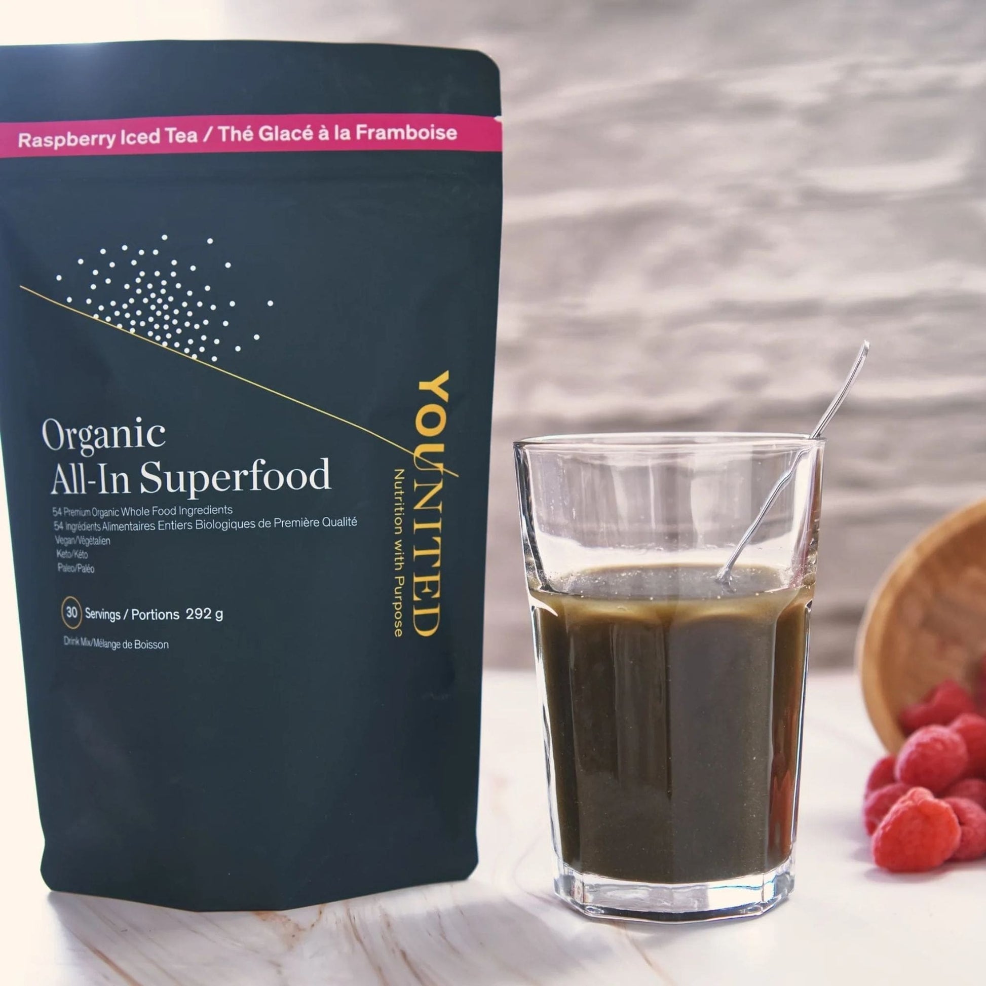 30 Servings Raspberry Iced Tea | Younited All-In Superfood Powder