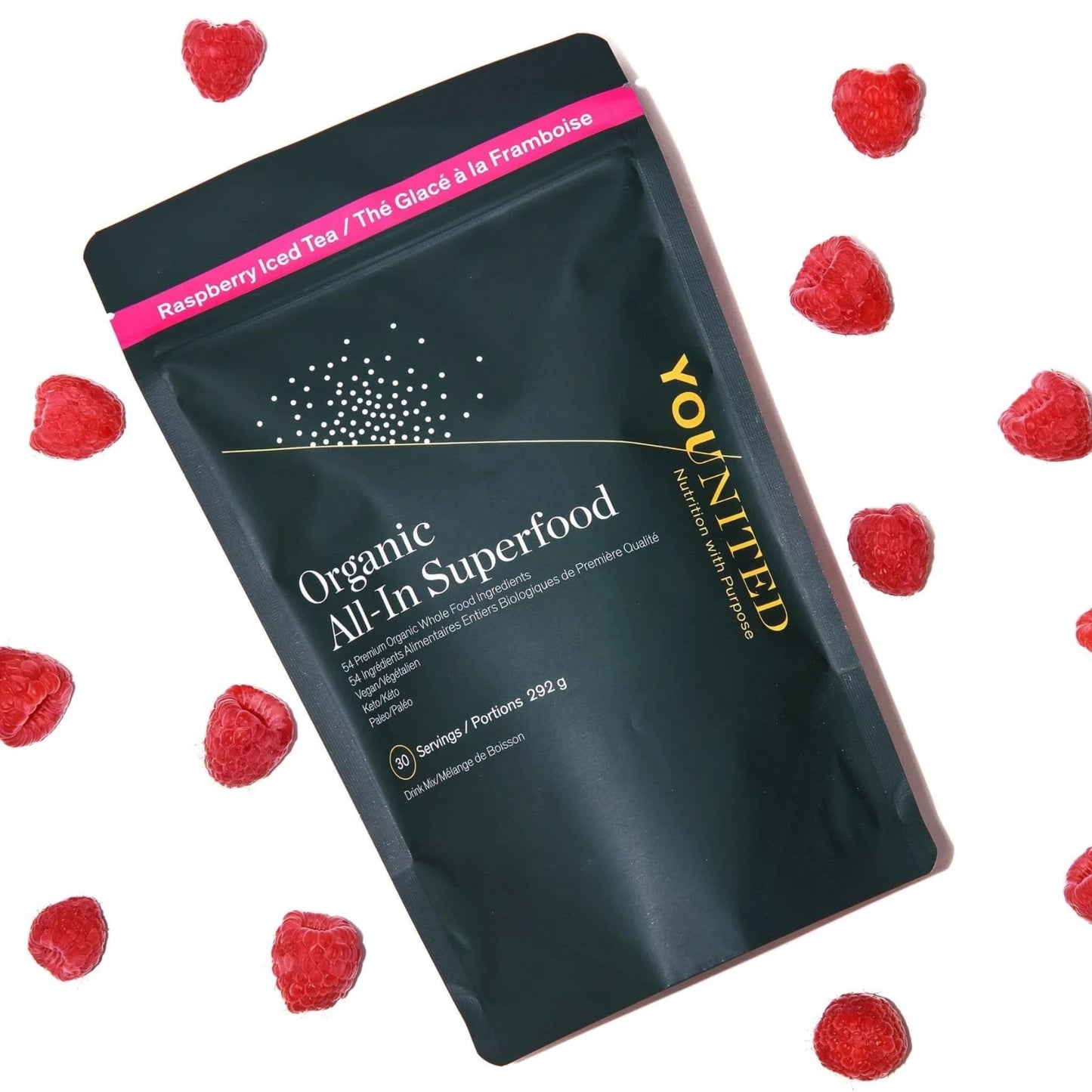 30 Servings Raspberry Iced Tea | Younited All-In Superfood Powder