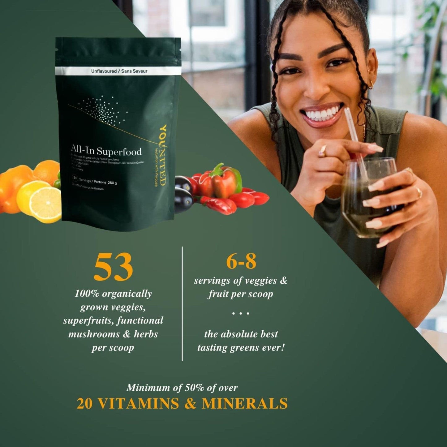 30 Servings Unflavoured | Younited All-In Superfood Powder