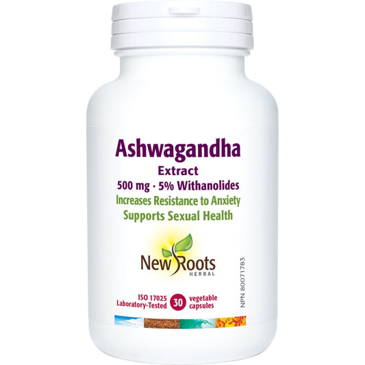 30 Vegetable Capsules | New Roots Herbal Ashwagandha Extract 500mg - 5% Withanolides