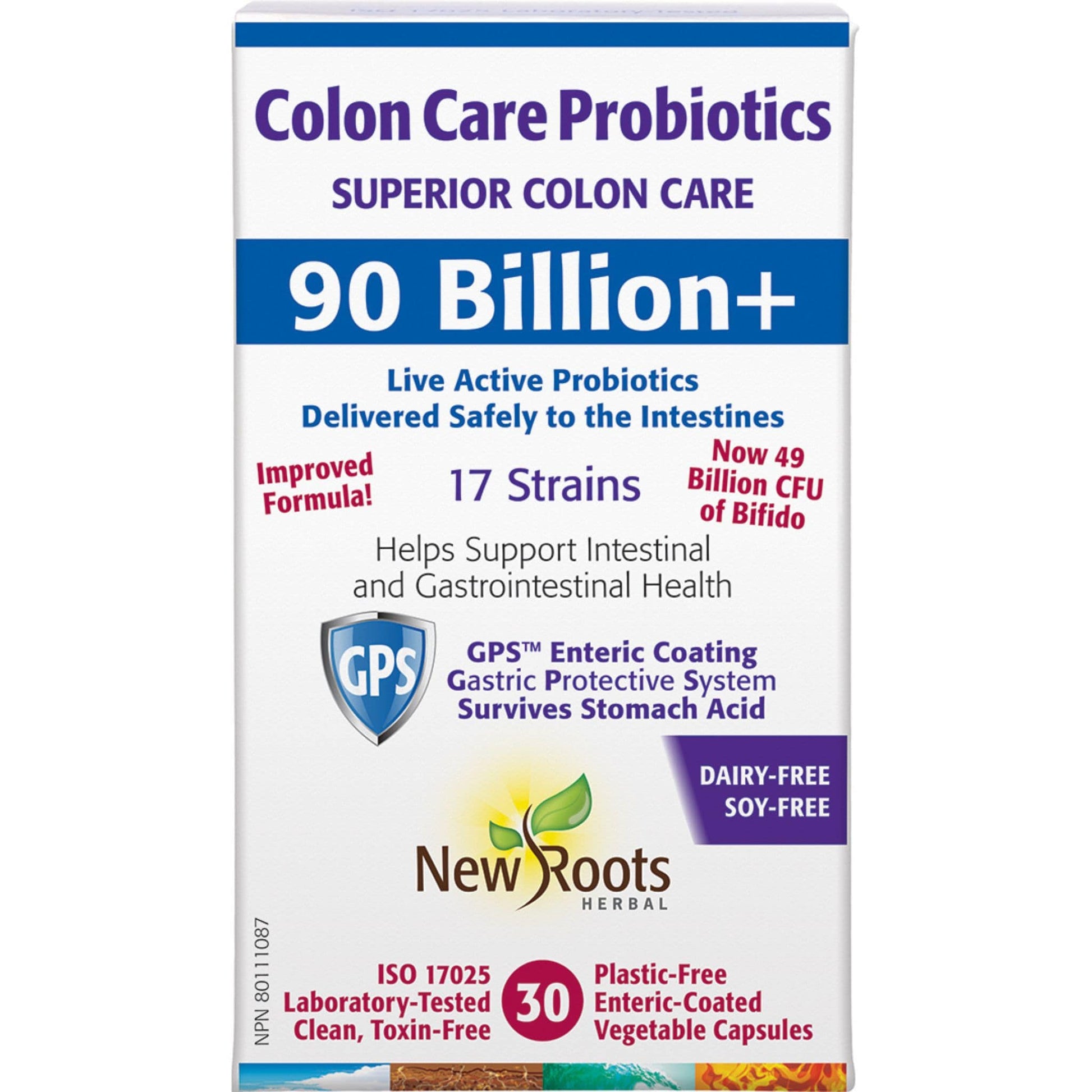 30 Vegetable Capsules | New Roots Herbal Colon Care Probiotics 90 Billion Plus