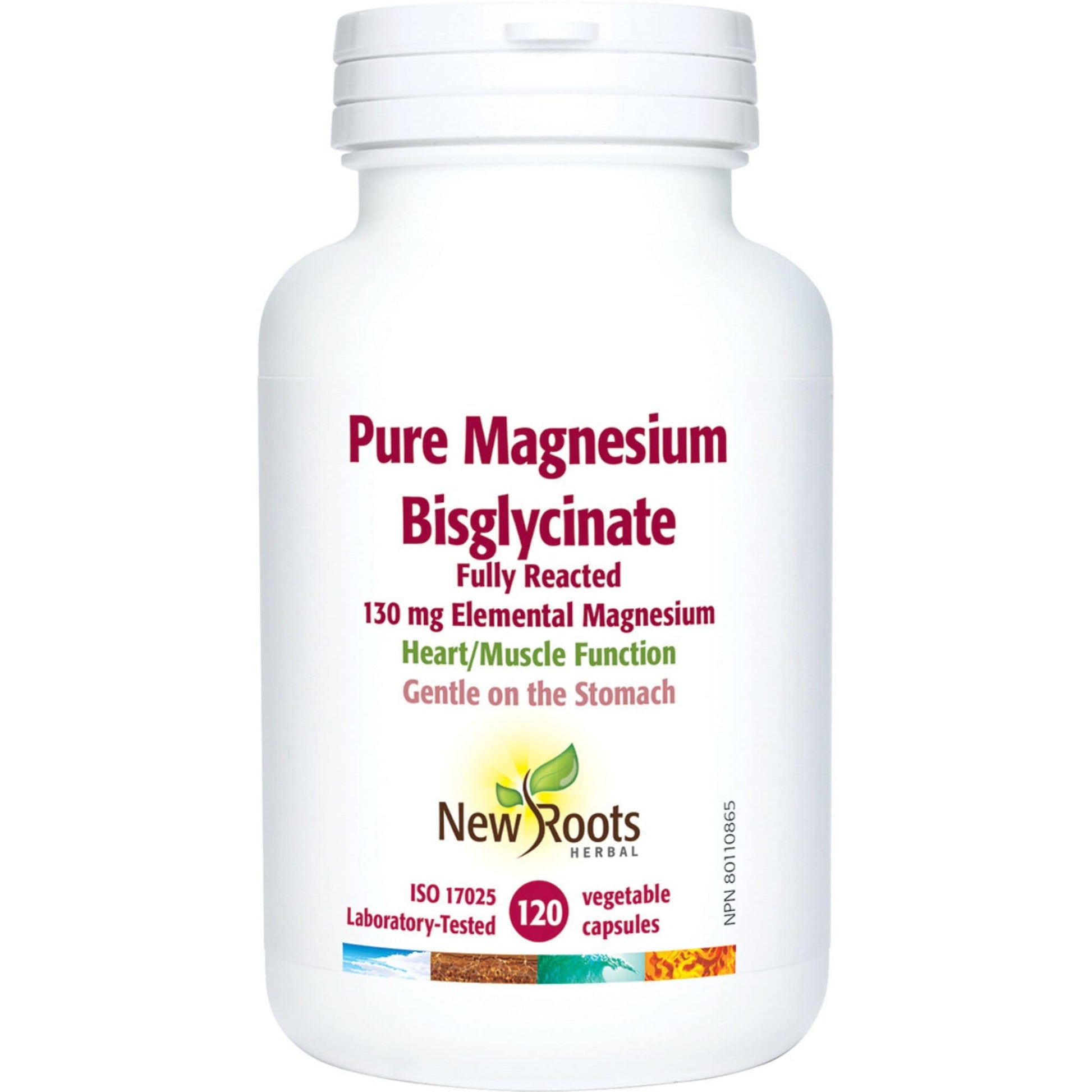 120 Vegetable Capsules | New Roots Herbal Pure Magnesium Bisglycinate 130mg