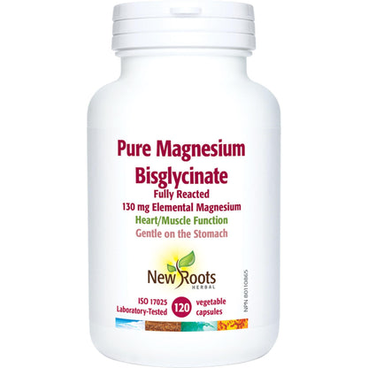 120 Vegetable Capsules | New Roots Herbal Pure Magnesium Bisglycinate 130mg