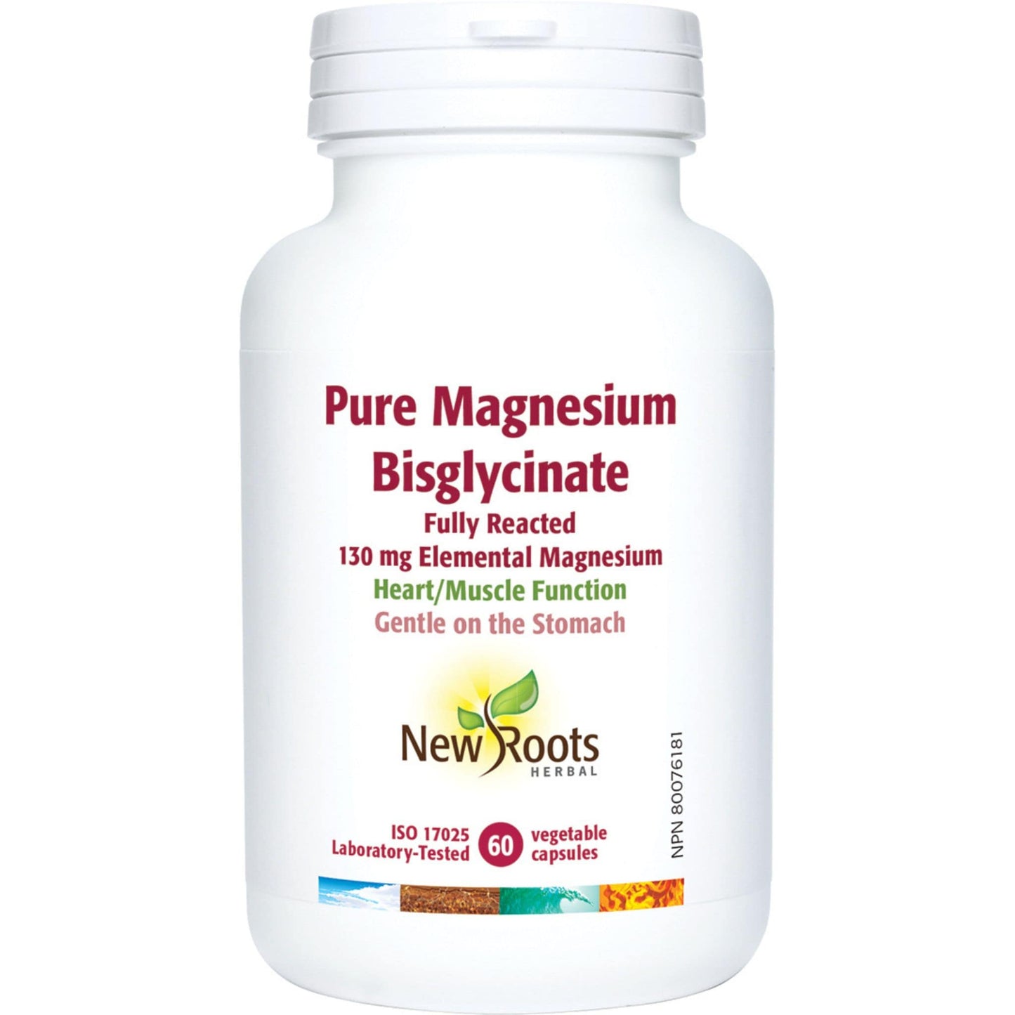 60 Vegetable Capsules | New Roots Herbal Pure Magnesium Bisglycinate 130mg