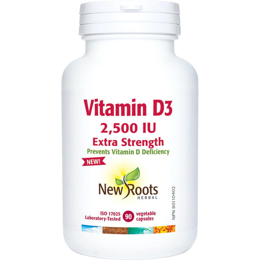 90 Vegetable Capsules | New Roots Herbal Vitamin D3 2,500 IU Extra Strength