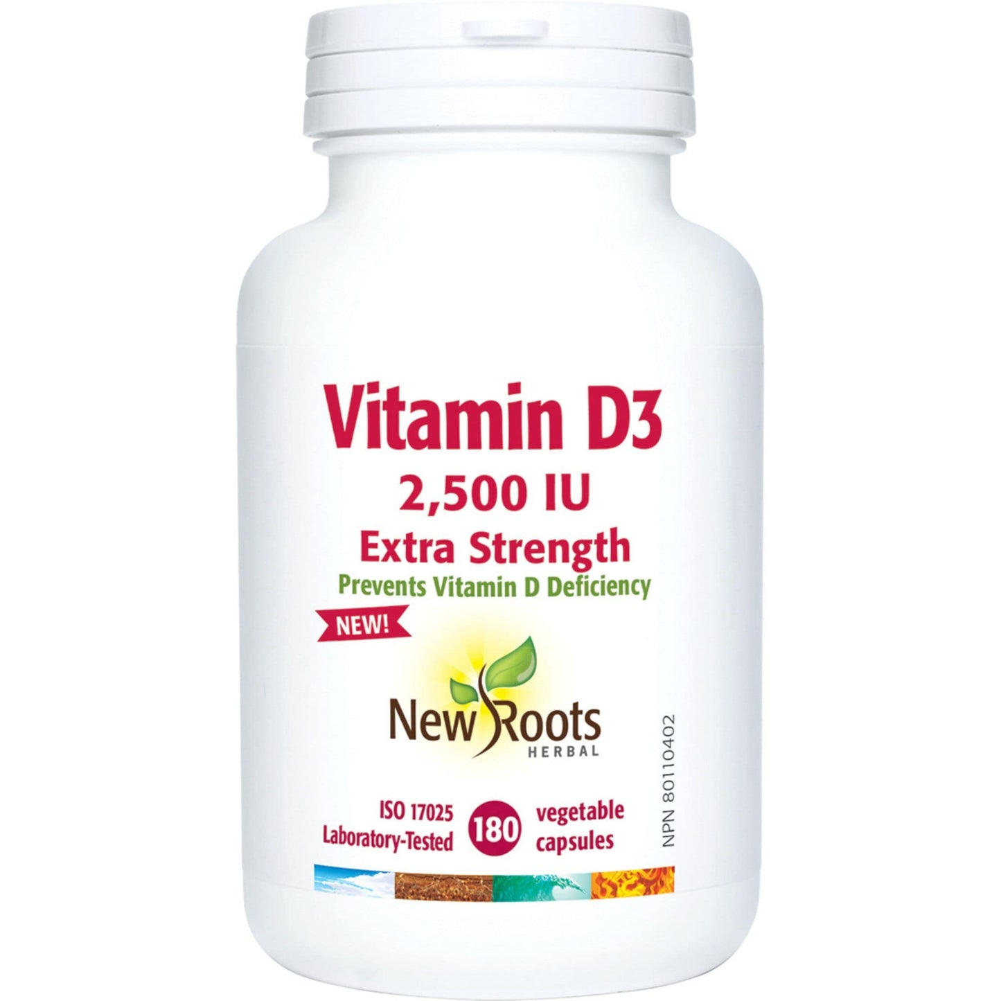 180 Vegetable Capsules | New Roots Herbal Vitamin D3 2,500 IU Extra Strength