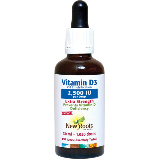 30 ml | New Roots Herbal Vitamin D3 2,500 IU Extra Strength Liquid Bottle