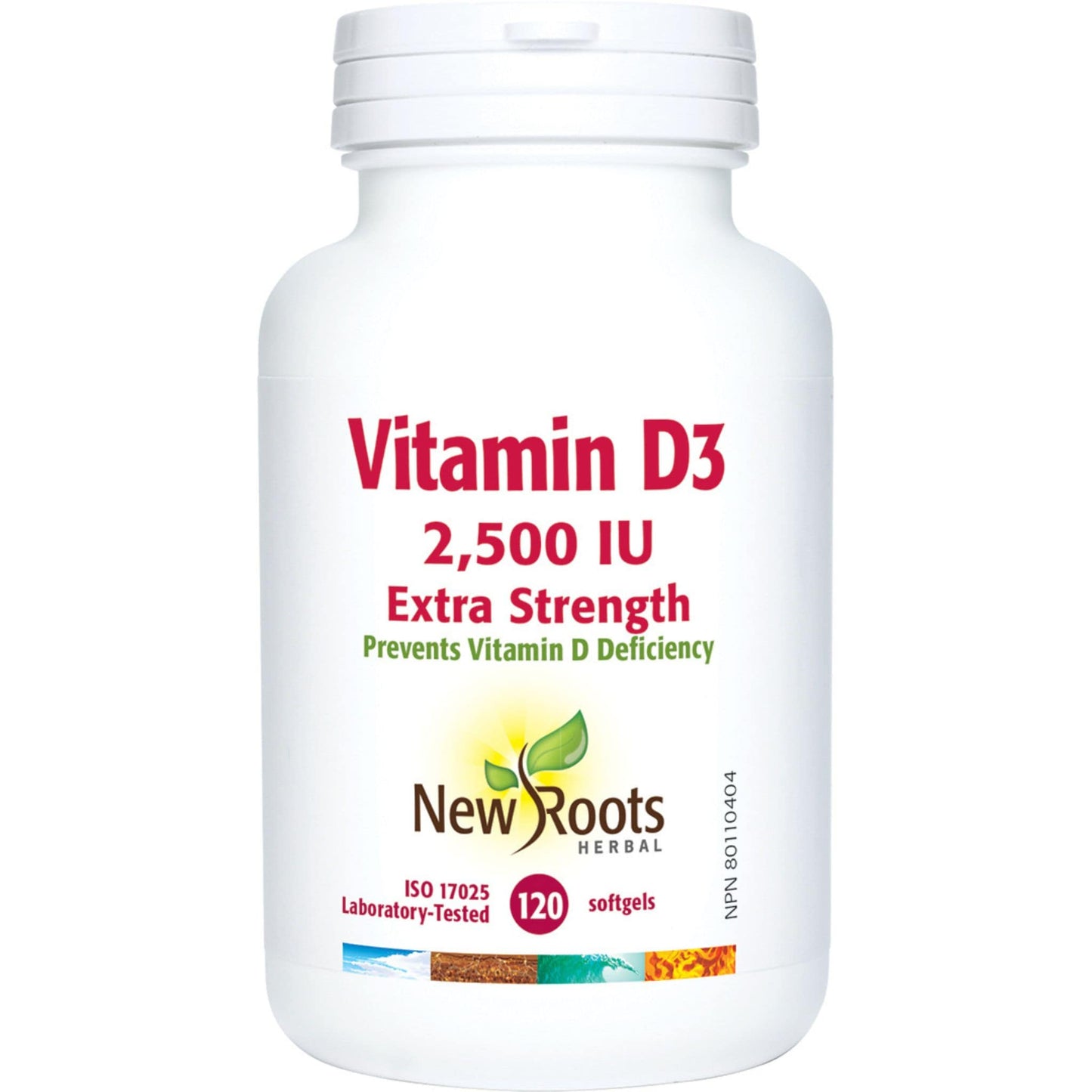 120 Softgels | New Roots Herbal Vitamin D3 2,500 IU Extra Strength