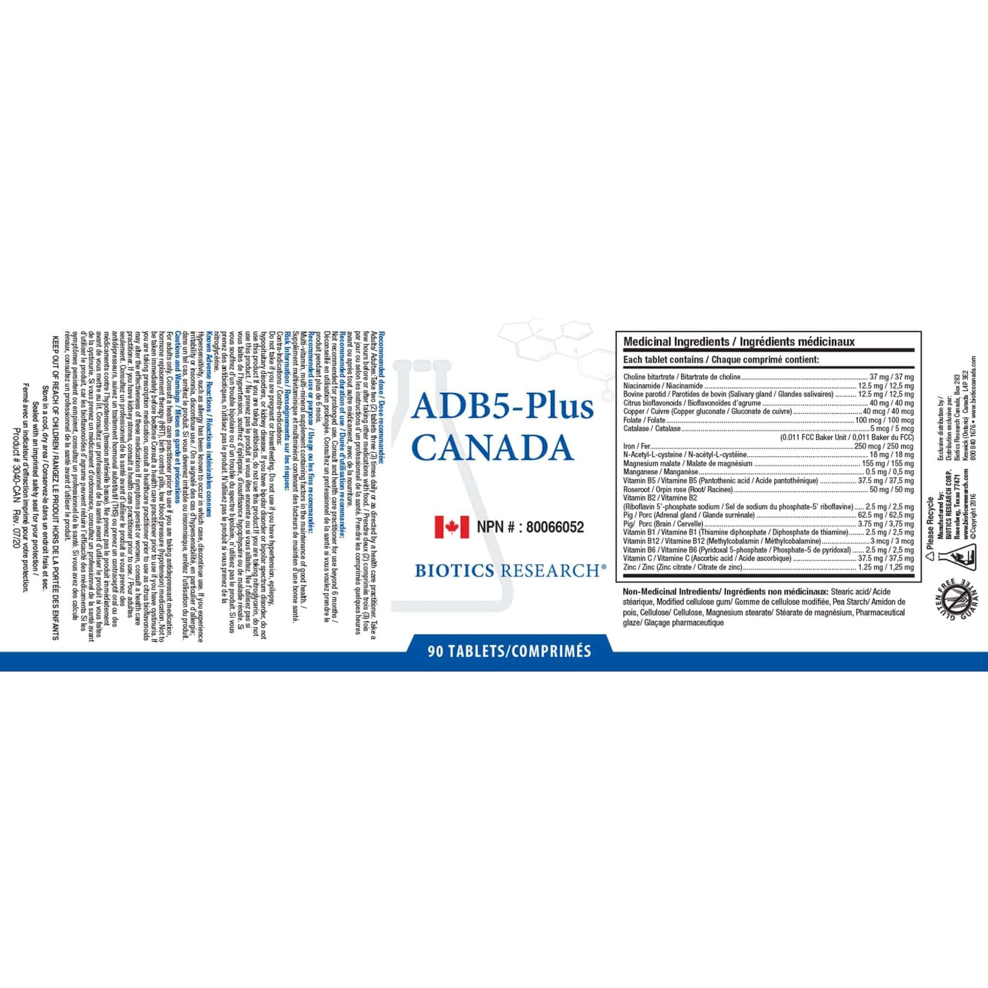 90 Tablets | Biotics Research ADB5-Plus Canada