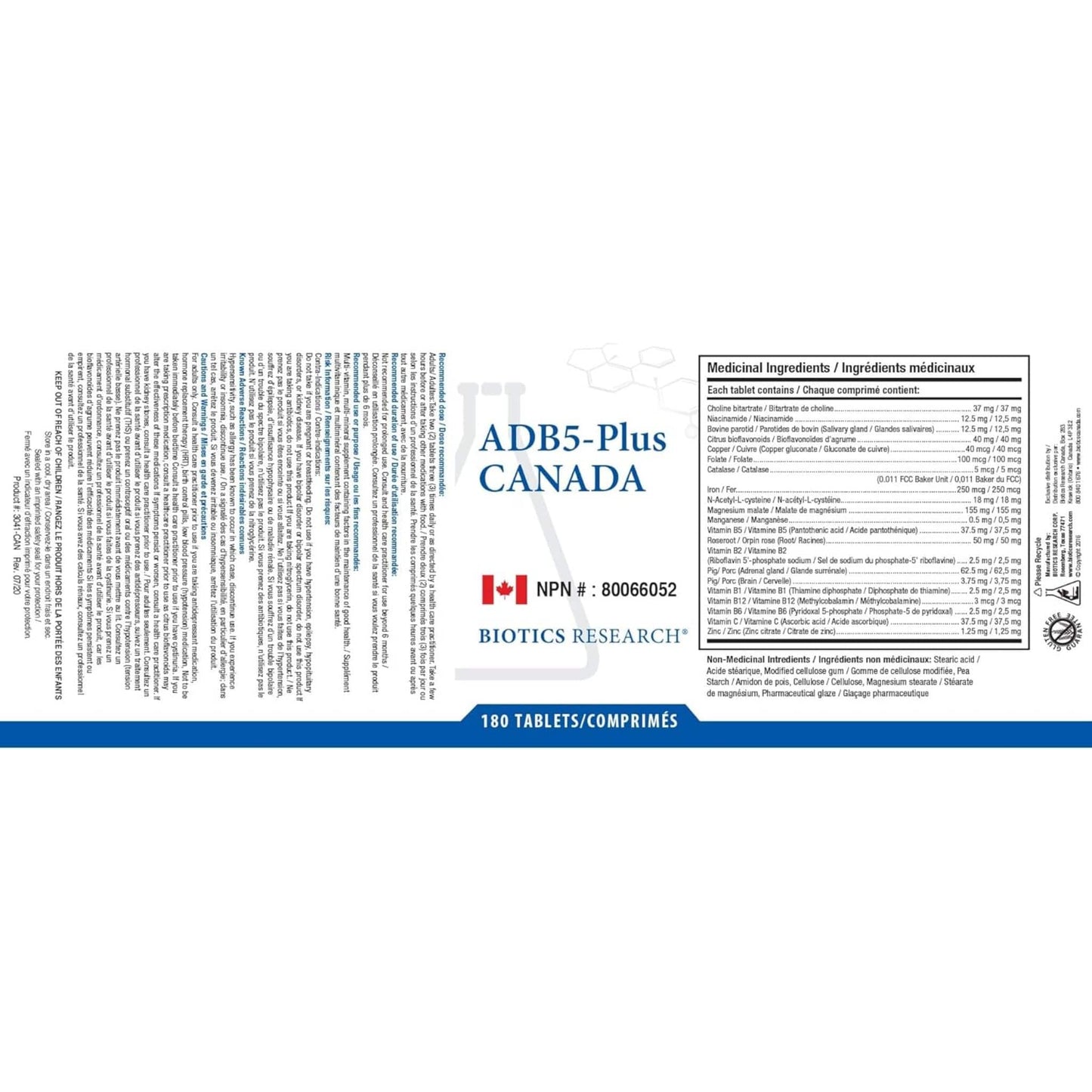 180 Tablets | Biotics Research ADB5-Plus Canada